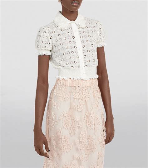 gucci broderie anglaise shirt|Womens Gucci neutrals G Floral Broderie Anglaise Shirt .